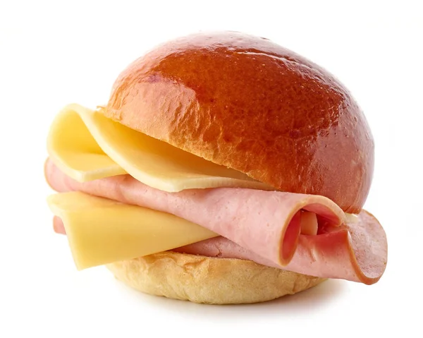 Sándwich Desayuno Con Queso Jamón Aislado Sobre Fondo Blanco —  Fotos de Stock