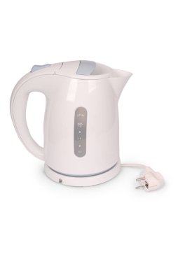 Beyaz arka planda izole edilmiş beyaz elektrikli çaydanlık