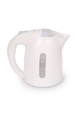 Beyaz arka planda izole edilmiş beyaz elektrikli çaydanlık