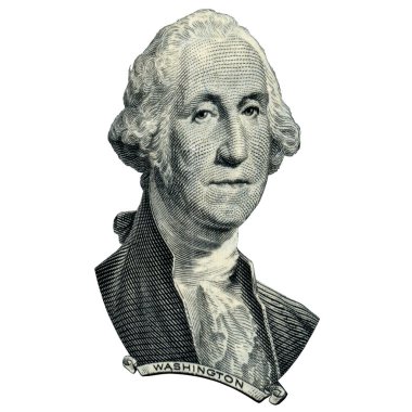 İlk ABD Başkanı George Washington görünüyor üzerinde bir dolar fatura ön yüzde olarak portresi. 15 derecelik bir açıyla fotoğraf.