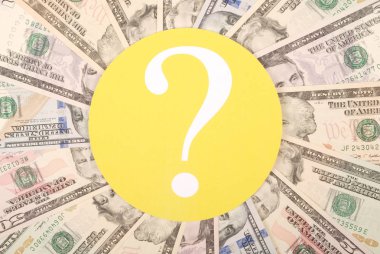 Mandala kaleydoskop para üzerinde soru işareti. Soyut para arka plan tarama deseni tekrar mandala daire.