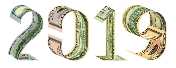 Inscrição 2019 Feita Notas 100 Dólares Renderização Isolado Branco — Fotografia de Stock