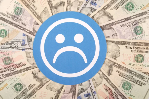 Modrá Smutný Úsměv Čelí Mandalu Kaleidoskop Peněz Abstraktní Peníze Pozadí — Stock fotografie
