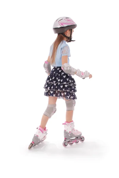 Little Pretty Girl Roller Skates White Background — Stock Photo, Image