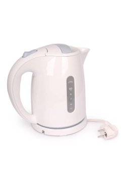 Beyaz arka planda izole edilmiş beyaz elektrikli çaydanlık