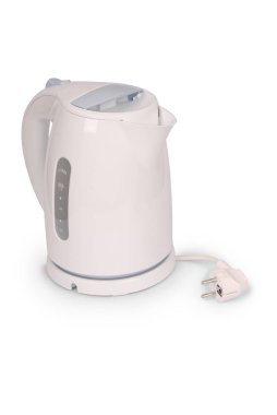 Beyaz arka planda izole edilmiş beyaz elektrikli çaydanlık