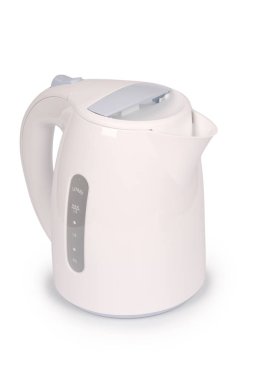 Beyaz arka planda izole edilmiş beyaz elektrikli çaydanlık