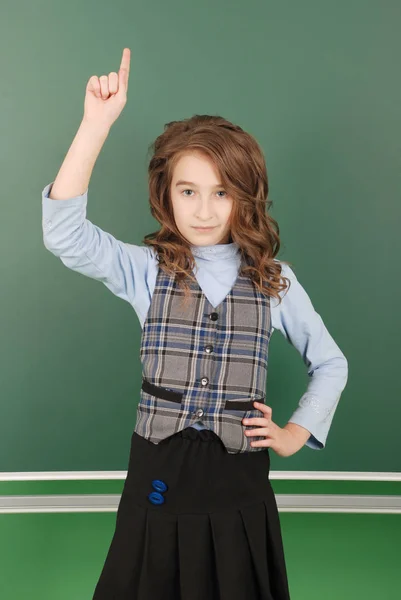 Aranyos Lány Iskolás Közelében Tábla Koncepció Oktatás Iskolai Élet — Stock Fotó