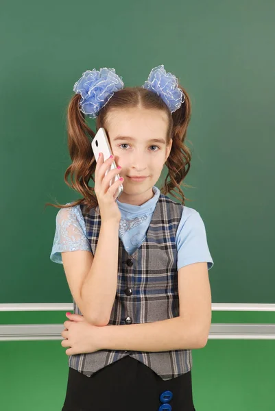 Cute Girl Schoolgirl Blackboard Concept Education School Life — Stock Photo, Image