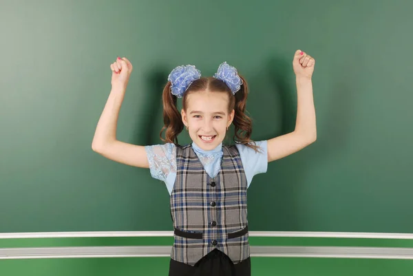 Cute Girl Schoolgirl Blackboard Concept Education School Life — Stock Photo, Image