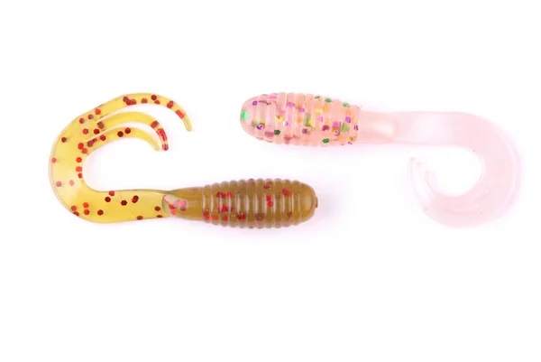 Fishing Bait Silicone Twister Different Colors Isolated White Background — Stock Photo, Image