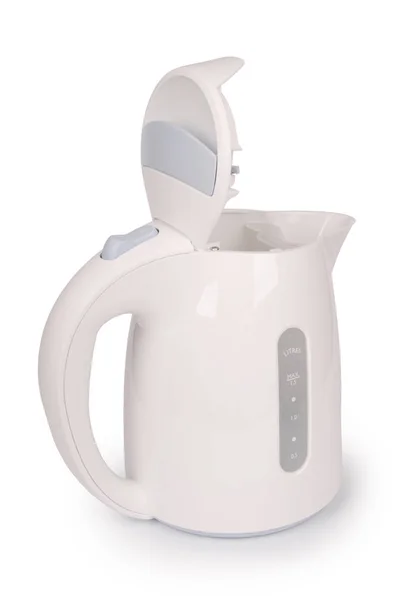 Білий Електричний Чайник Ізольований Білому Тлі — стокове фото