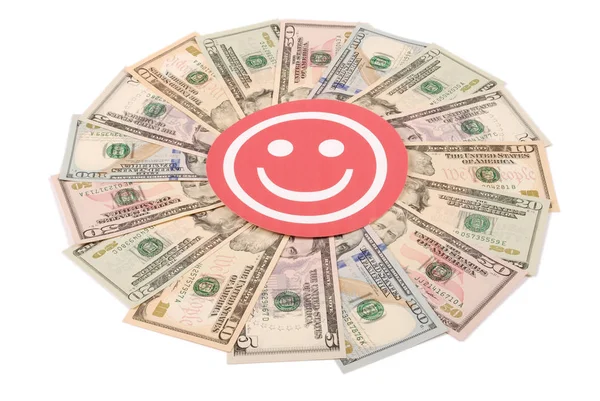 Rote Lächelgesichter Auf Mandala Kaleidoskop Aus Geld Abstraktes Geld Hintergrund — Stockfoto