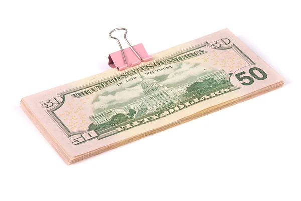 Пачки Денег Пятьдесят Долларов Изолированы Белом Фоне — стоковое фото