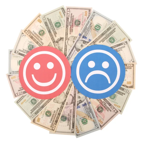赤と青のお金からマンダラ万華鏡の笑顔します 男性と女性の収入のレベルの概念 — ストック写真