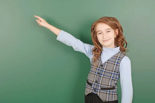 Cute Girl Schoolgirl Blackboard Concept Education School Life — Stock Photo, Image