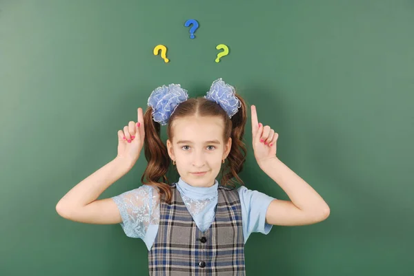 Cute Girl Schoolgirl Blackboard Concept Education School Life — Stock Photo, Image