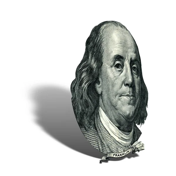 Portrait Statesman Inventor Diplomat Benjamin Franklin Looks One Hundred Dollar — Stock Photo, Image