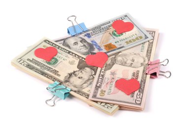 Beyaz arka plan üzerinde izole para yüz elli ve Yirmi dolar üç wads