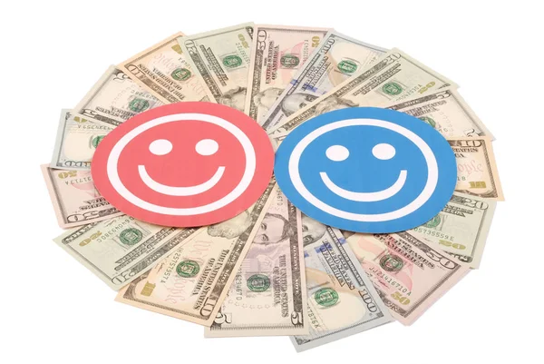 赤と青のお金からマンダラ万華鏡の笑顔します 男性と女性の収入のレベルの概念 — ストック写真