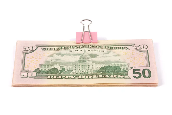 Wads Money Fifty Dollars Isolated White Background — Stock Photo, Image