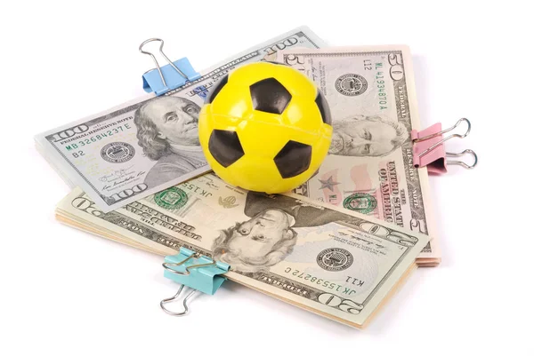 Yellow Soccer Ball Money Abstract Money Background Isolated White — Stock Photo, Image