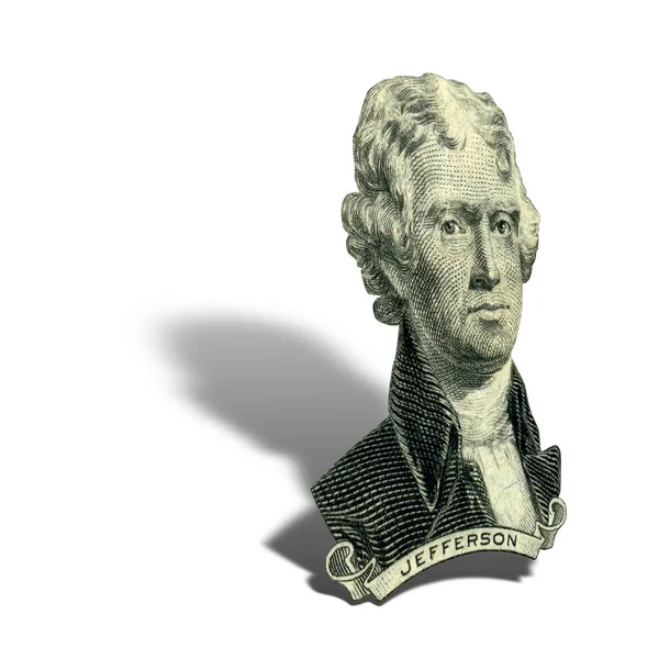 Portrait Former President Thomas Jefferson Looks Two Dollar Bill Obverse — Stock Photo, Image