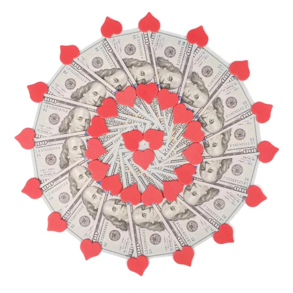 Mandala kaleidoscope from money and heart symbol. Abstract money background raster pattern repeat mandala circle. On white background.