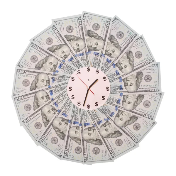 Conceito Relógio Dólar Relógio Caleidoscópio Mandala Dinheiro Abstrato Dinheiro Fundo — Fotografia de Stock