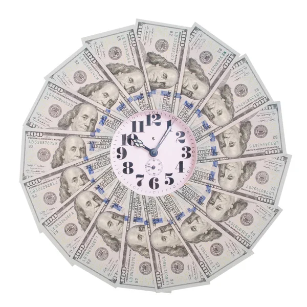 Conceito Relógio Dólar Relógio Caleidoscópio Mandala Dinheiro Abstrato Dinheiro Fundo — Fotografia de Stock