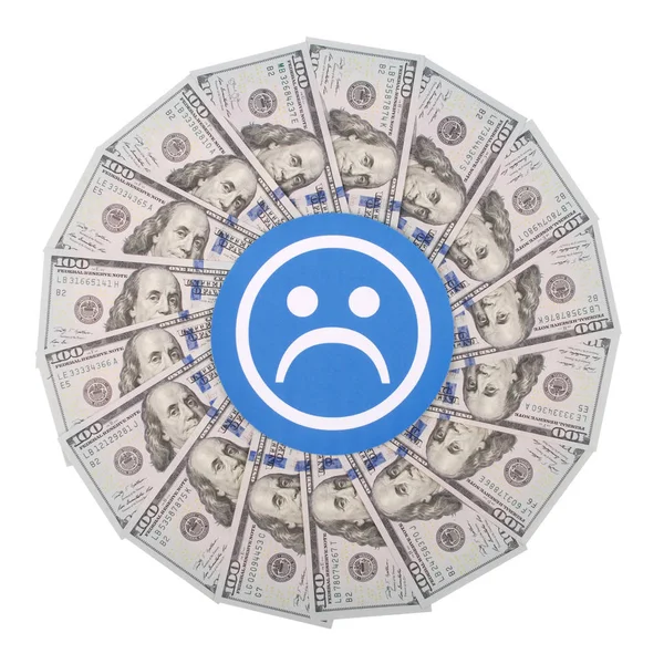 Sad smile faces on mandala kaleidoscope from money. Abstract money background raster pattern repeat mandala circle.