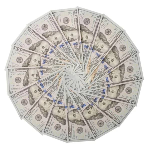 来自金钱的曼陀罗万花筒 抽象金钱背景光栅图案重复曼陀罗圆圈 在白色背景 — 图库照片