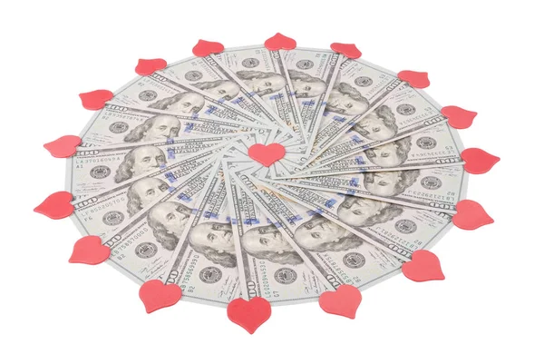 Μάνταλα Καλειδοσκόπιο Από Χρήματα Και Καρδιά Σύμβολο Αφηρημένη Χρήματα Φόντο — Φωτογραφία Αρχείου