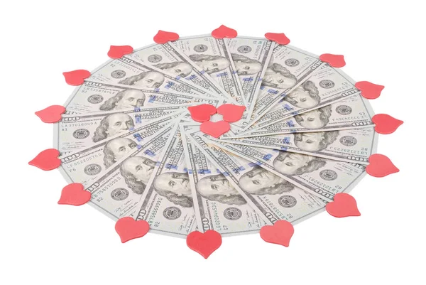 Μάνταλα Καλειδοσκόπιο Από Χρήματα Και Καρδιά Σύμβολο Αφηρημένη Χρήματα Φόντο — Φωτογραφία Αρχείου