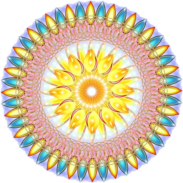 マンダラ 仏教の精神的な儀式のシンボルは 夏の花から作られました 隔離された抽象的なコラージュ — ストック写真