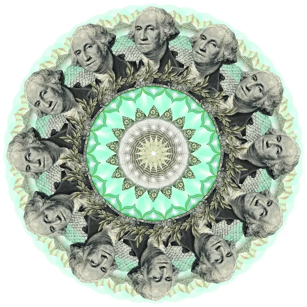 Mandala Kaleidoskop Prvky Amerického Dolaru Abstraktní Peníze Pozadí Rastrový Vzorek — Stock fotografie