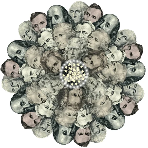 Mandala Kaleidoskop Unsur Unsur Dolar Amerika Abstrak Uang Latar Belakang — Stok Foto