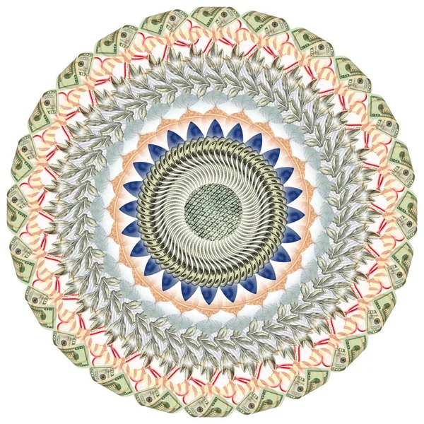 Mandala Caleidoscoop Van Elementen Amerikaanse Dollar Abstracte Geld Achtergrond Raster — Stockfoto