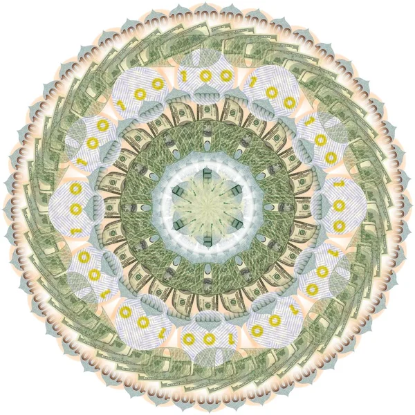 Mandala Kaleidoskop Der Elemente Amerikanischer Dollar Abstraktes Geld Hintergrund Raster — Stockfoto