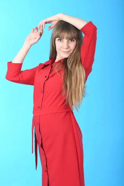 Beautiful Young Woman Red Dress Full Length Studio Shot Isolated — Stock Photo, Image