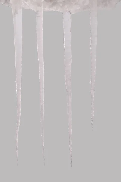 Eiszapfen Isoliert Auf Grauem Hintergrund Gefrorenes Wasser Der Weg Ins — Stockfoto