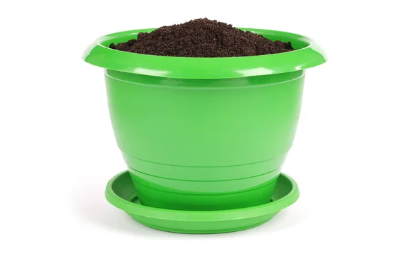 白い背景の上の緑のプラスチック植木鉢 — ストック写真