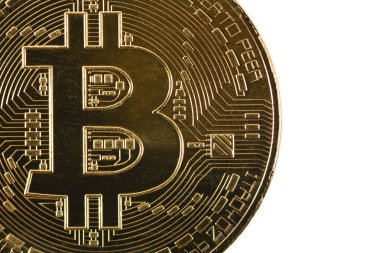 Beyaz arkaplanda izole edilmiş altın bitcoin. 