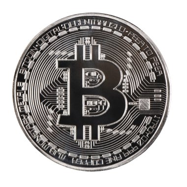 Beyaz arka planda izole gümüş Bitcoin. (kırpma yolu)