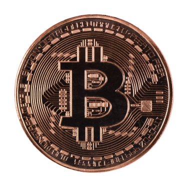 Bronz Bitcoin beyaz arka planda izole. (kırpma yolu)