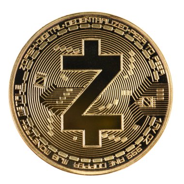 Altın zcash beyaz arka planda izole. (kırpma yolu)