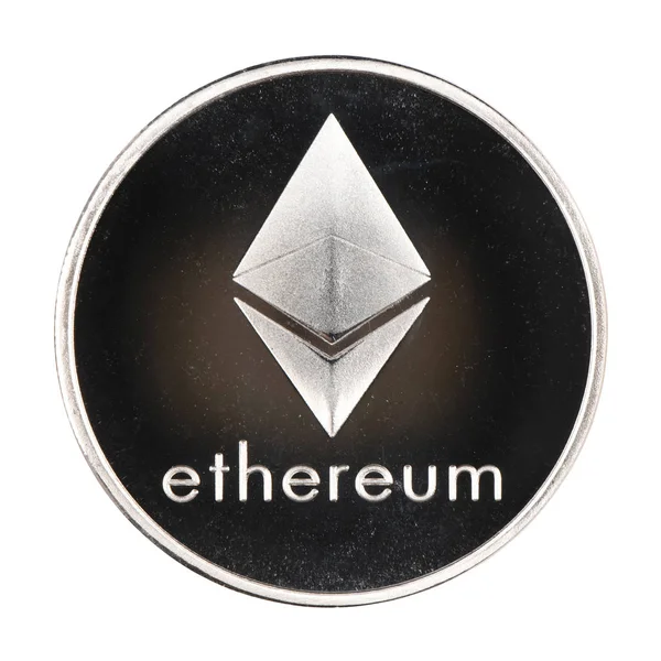 Silver ethereum isolerad på vit bakgrund. (urklipps bana) — Stockfoto