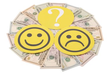 Para Mandala Kaleidoscope üzerinde Smiley ve üzücü gülen arasında soru işareti.