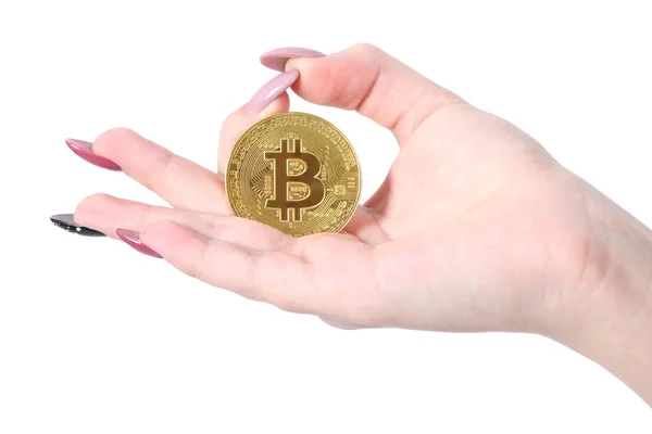 Manos sostiene bitcoin — Foto de Stock