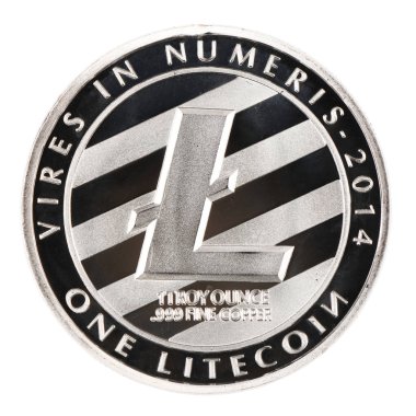Gümüş Litecoin beyaz arka planda izole. (kırpma yolu)